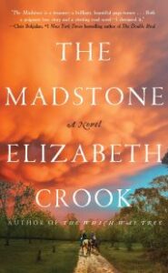 Text says: "The Madstone a Novel Elizabeth Cook Author of The Which Way Tree." Cover image shows a woman on horseback with two children on horseback, a boy and a girl. They are on a dirt road that stretches into the foreground with trees on other side. In the background is a huge sky with a sunset. The cover blurb says, "'The Madstone is a treasure: a brilliant, beautiful page-turner . . . Both a poignant love story and a riveting road novel–I devoured it.'–Chris Bohjalian, #1 New York Times Bestselling author of The Double Bind."